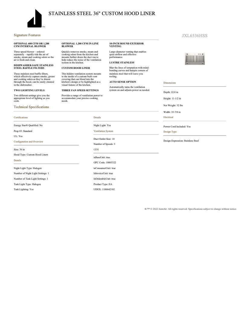 Imagen de la primera página del manual del dispositivo JXL6536HSS