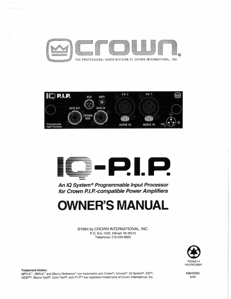 Página 1 del manual Manual de usuario Crown IQ-PIP