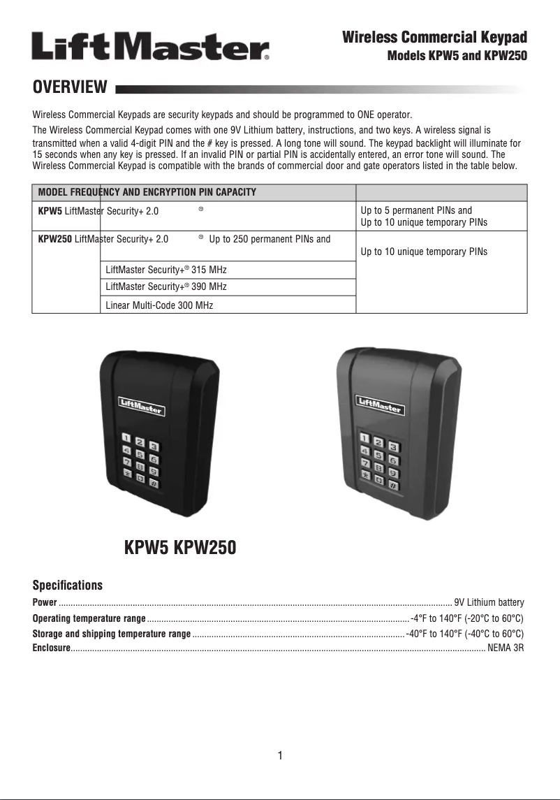 Imagen de la primera página del manual del dispositivo KPW5