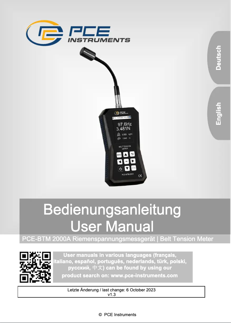 Imagen de la primera página del manual del dispositivo PCE-BTM 2000A