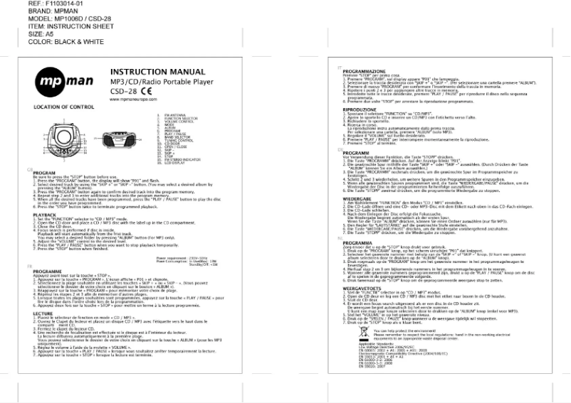 Página 1 del manual Manual de usuario Mpman CSD-28