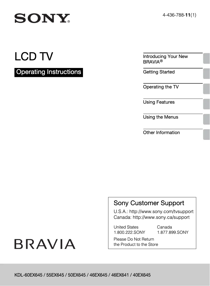 Imagen de la primera página del manual del dispositivo Bravia KDL-60EX645