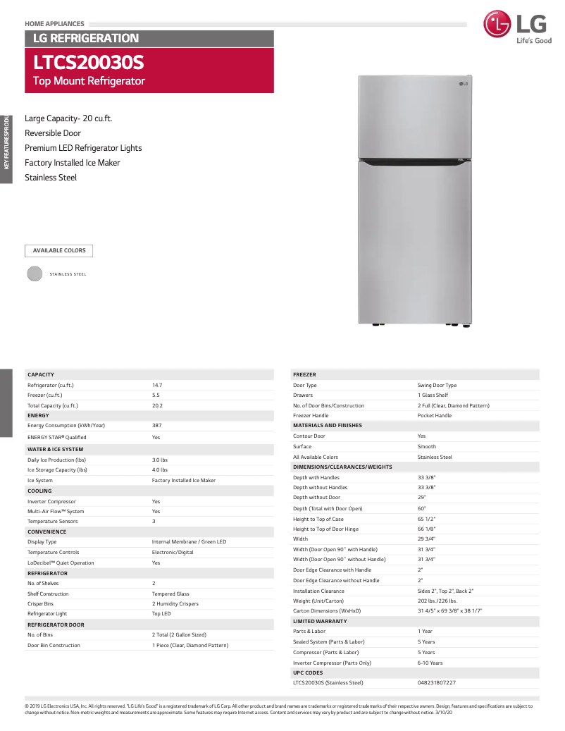Imagen de la primera página del manual del dispositivo LTCS20030S
