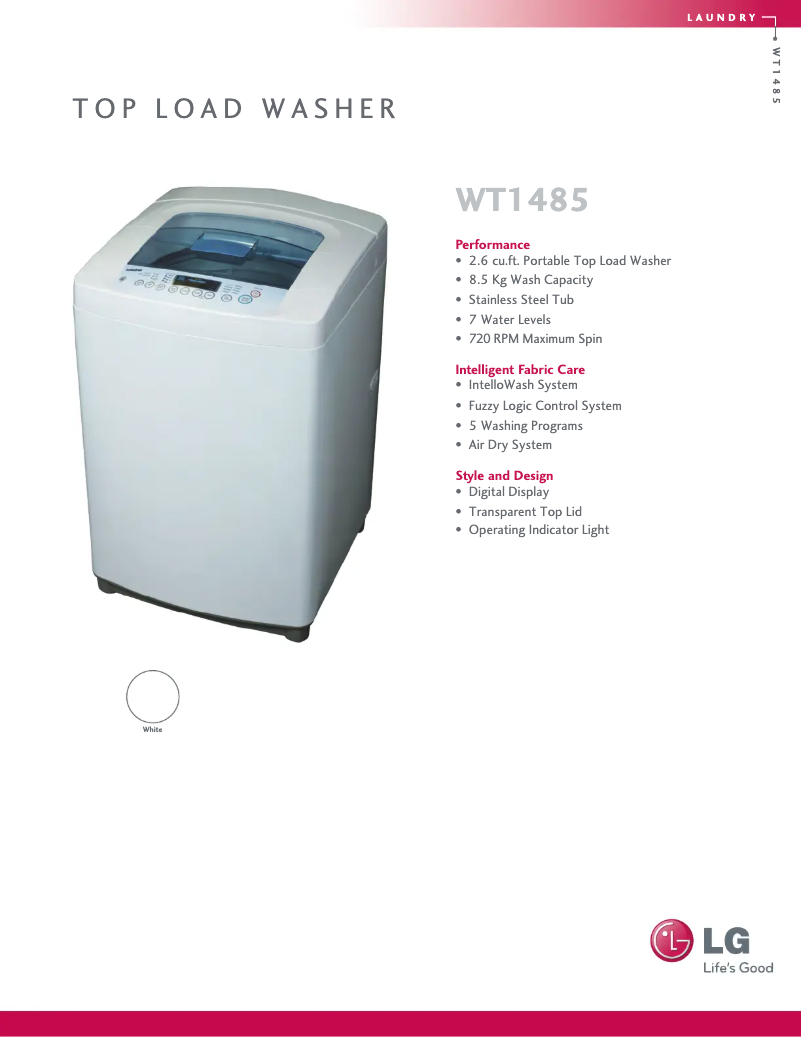 Página 1 del manual Ficha técnica LG WT1485CW