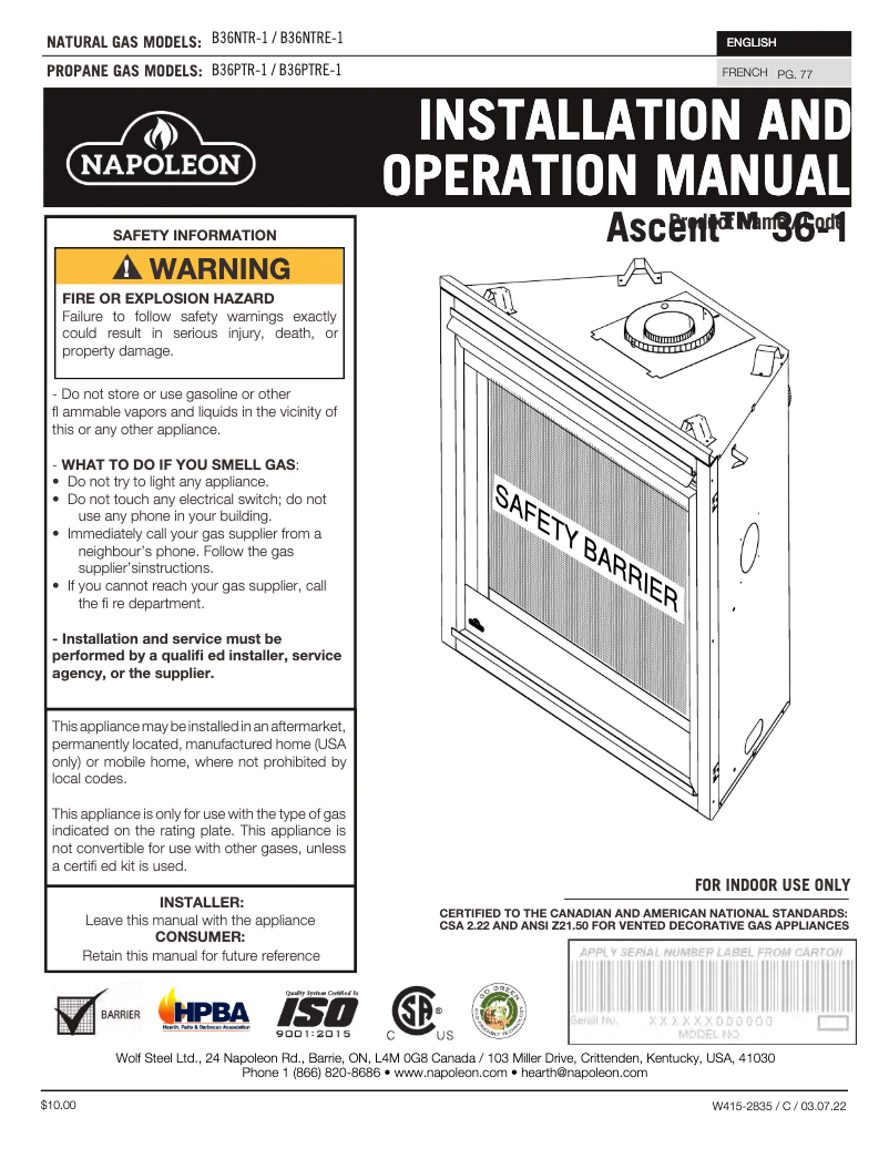Imagen de la primera página del manual del dispositivo Ascent 36