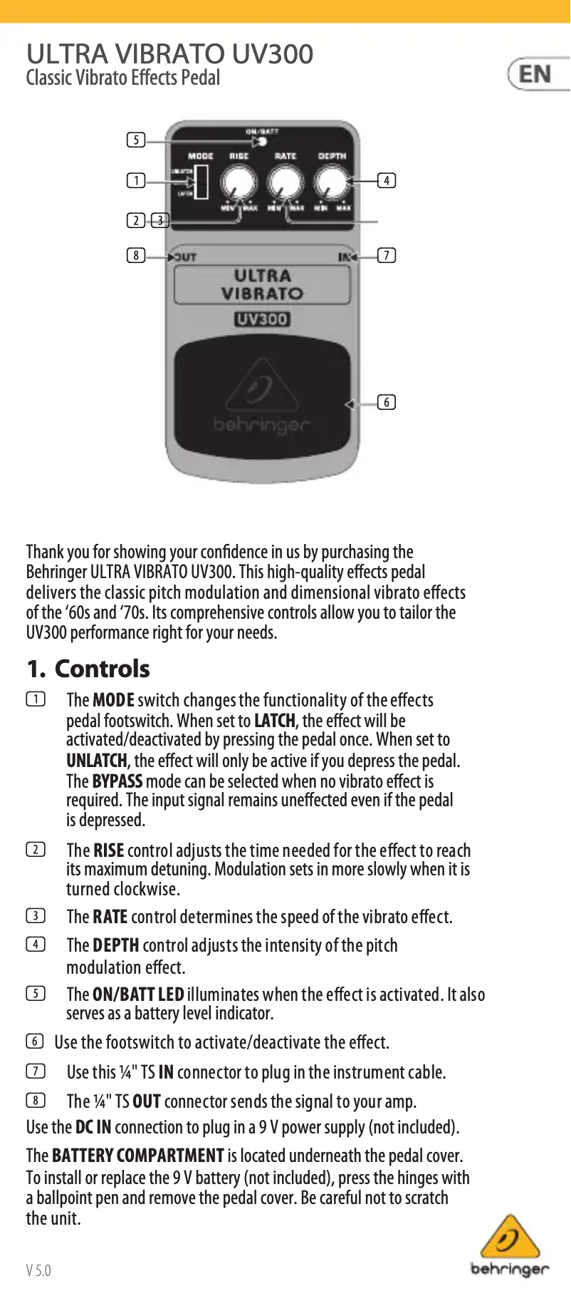 Imagen de la primera página del manual del dispositivo Ultra Vibrato UV300