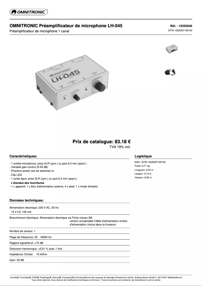 Página 1 del manual Ficha técnica Omnitronic LH-045