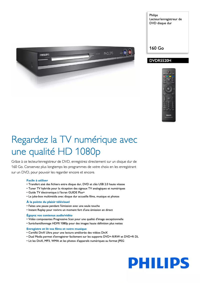 Imagen de la primera página del manual del dispositivo DVDR5520H