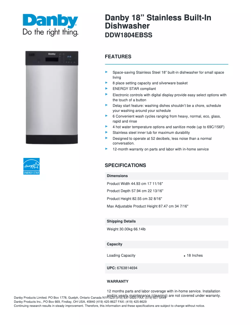 Imagen de la primera página del manual del dispositivo DDW1804EBSS