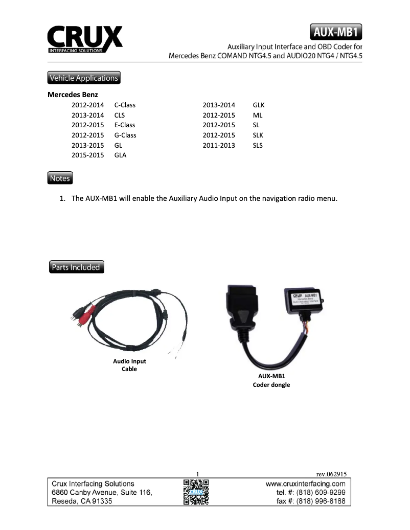 Página 1 del manual Manual de usuario CRUX AUX-MB1