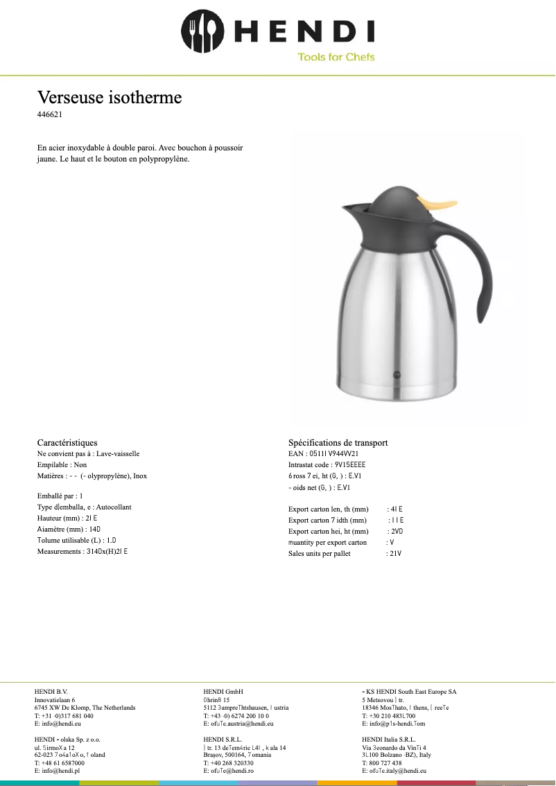 Página 1 del manual Ficha técnica Hendi 446522