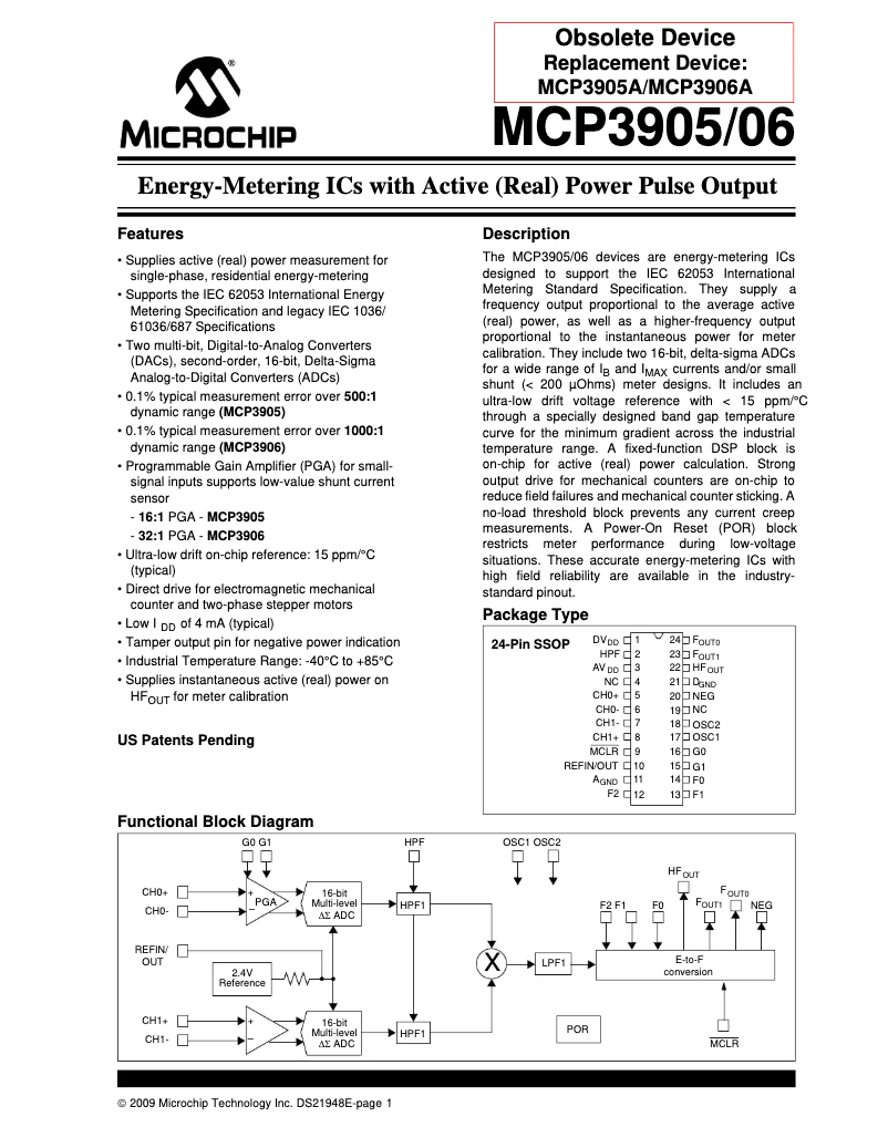 Página nº 1 - Manual de usuario Microchip MCP3905