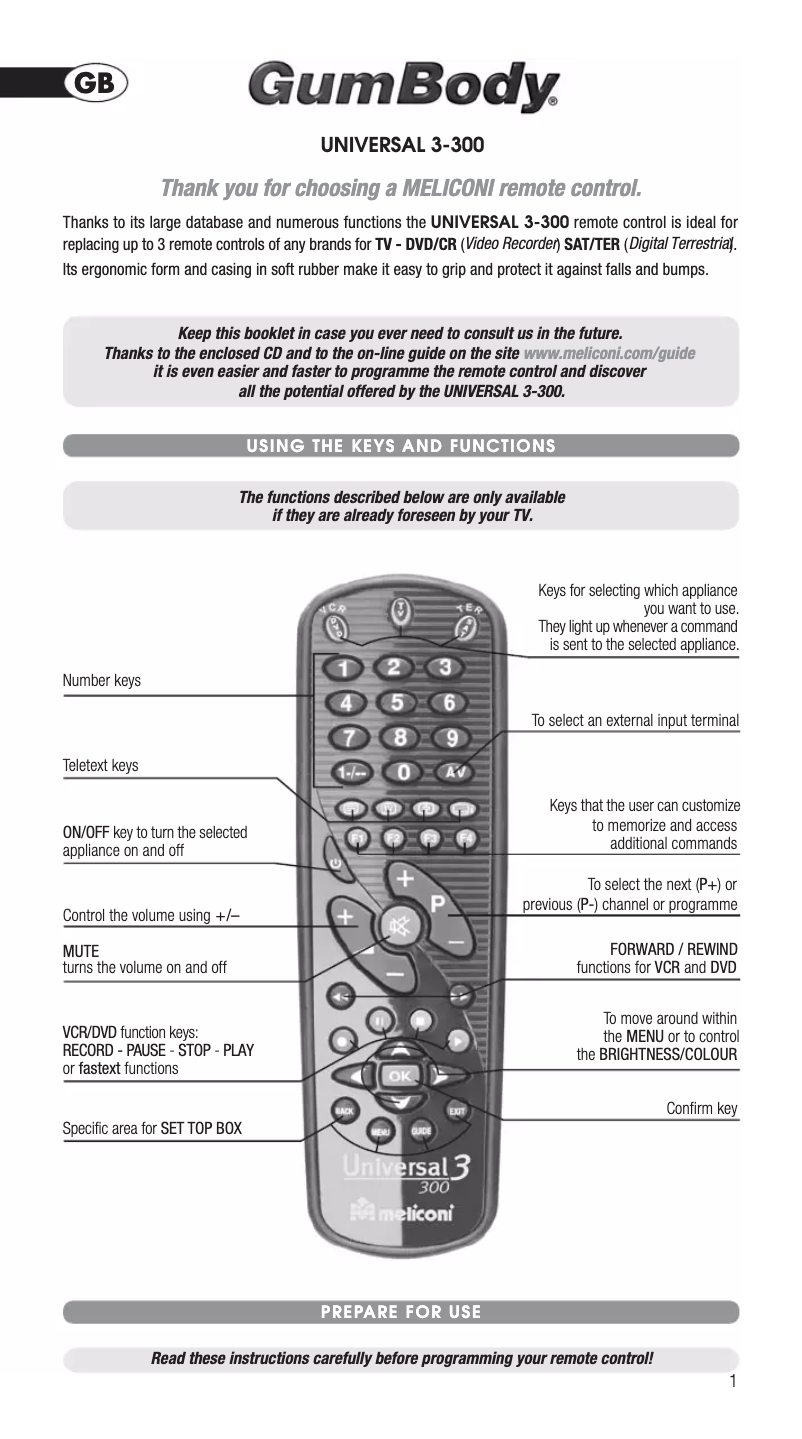 Imagen de la primera página del manual del dispositivo GumBody Universal 3 300