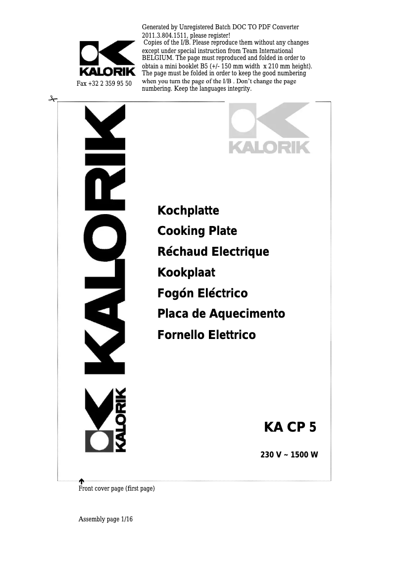 Página 1 del manual Manual de usuario Kalorik KA CP 5
