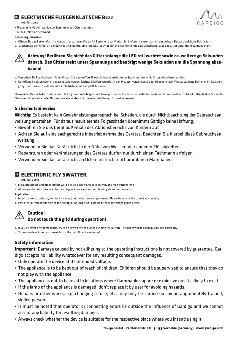 Página 1 del manual Manual de usuario Gardigo Bzzz