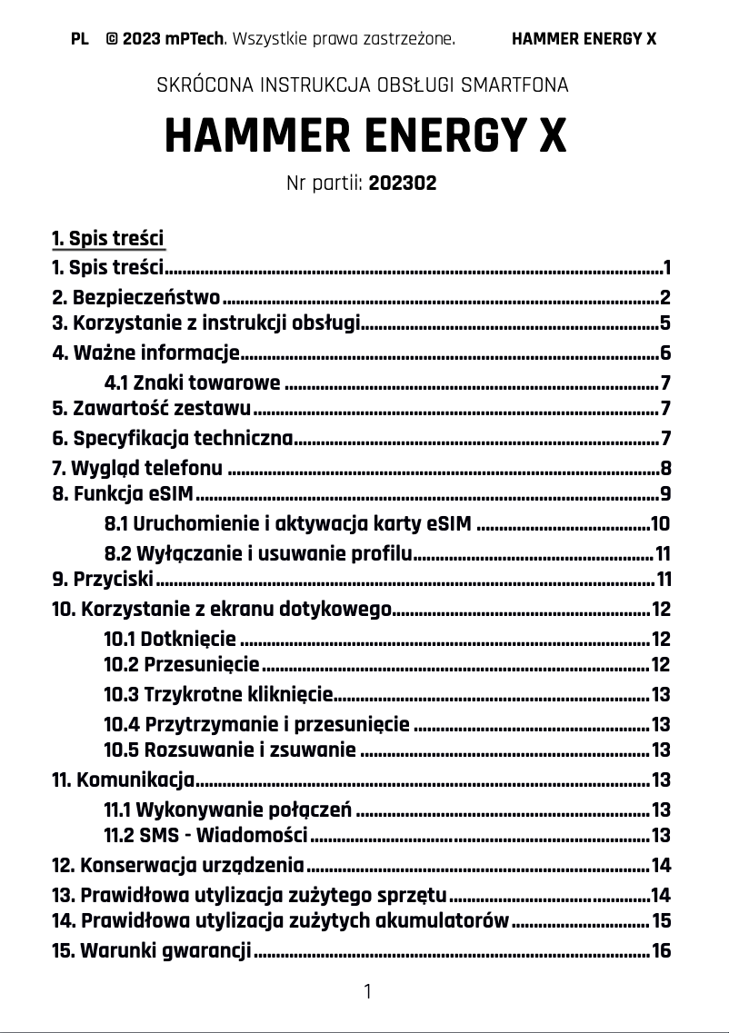 Imagen de la primera página del manual del dispositivo Energy X