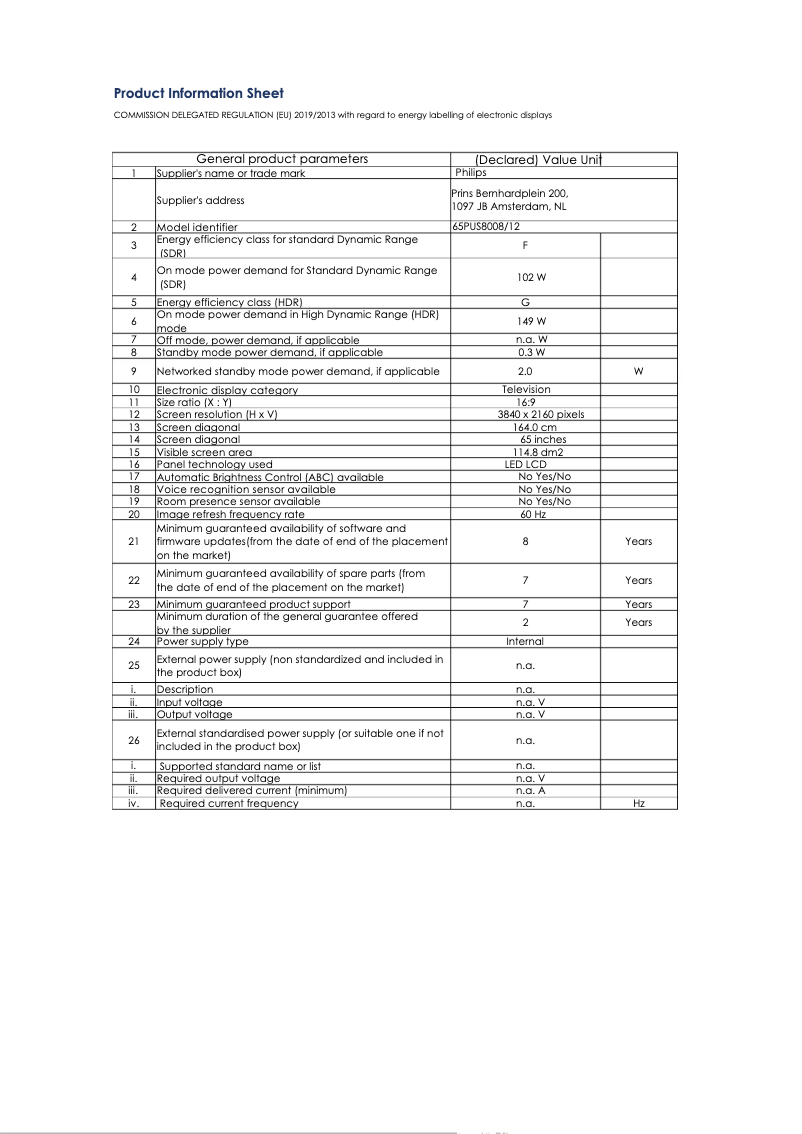Imagen de la primera página del manual del dispositivo 65PUS8008