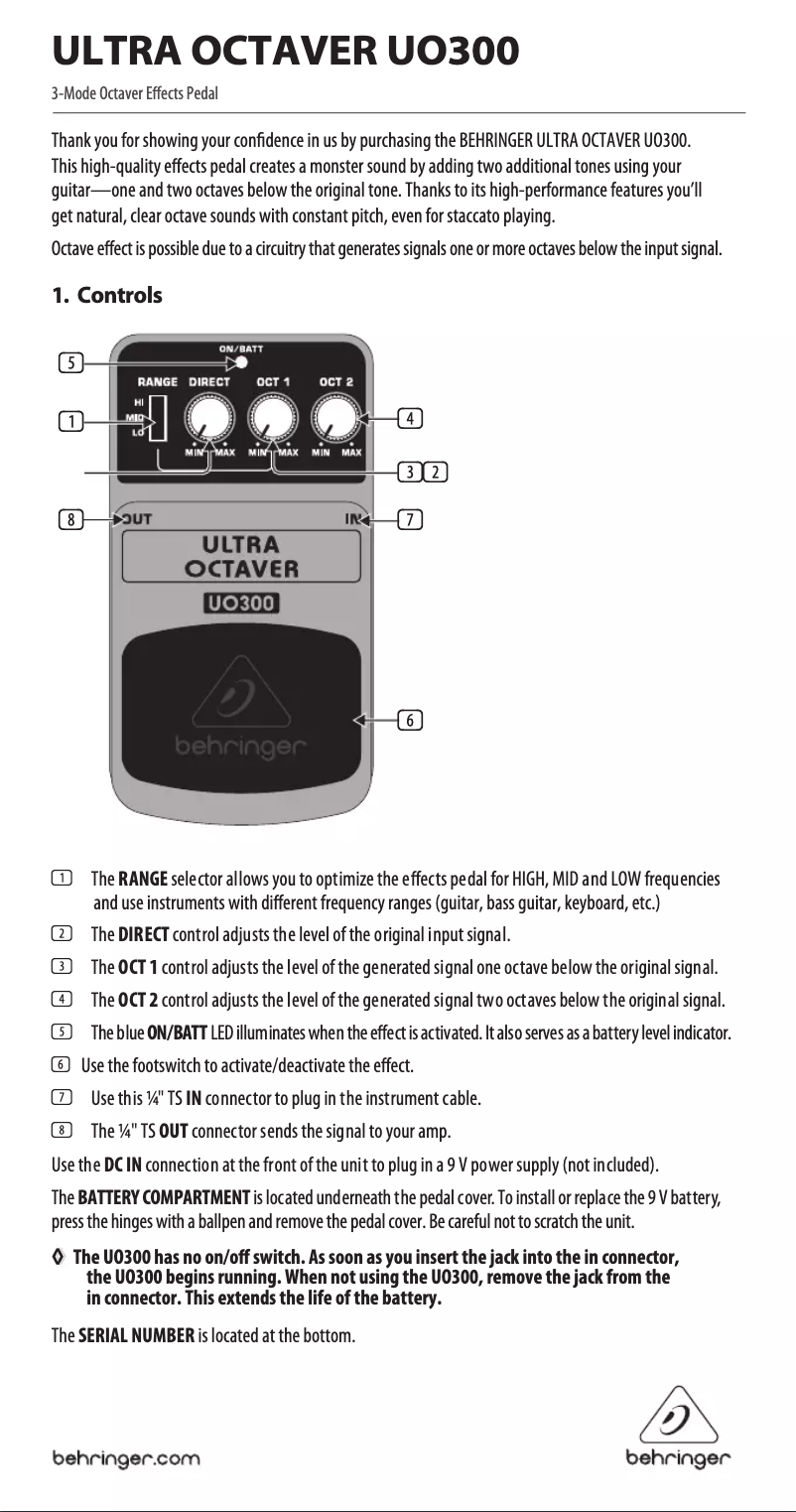 Imagen de la primera página del manual del dispositivo Ultra Octaver UO300