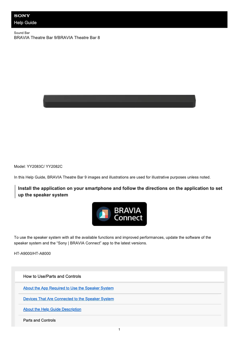 Imagen de la primera página del manual del dispositivo BRAVIA Theater Bar 9