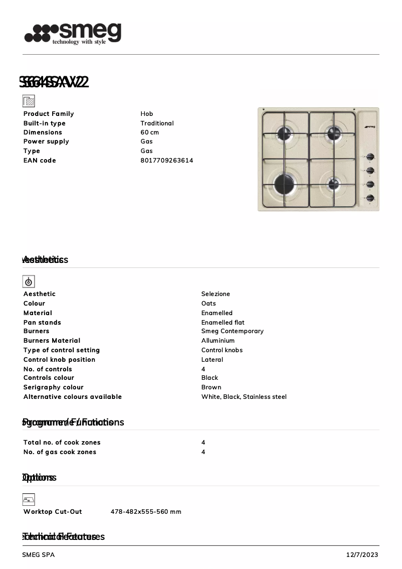 Página 1 del manual Ficha técnica Smeg S64SAV2