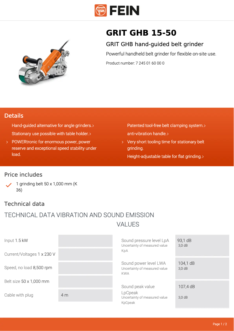 Imagen de la primera página del manual del dispositivo GRIT GHB 15-50