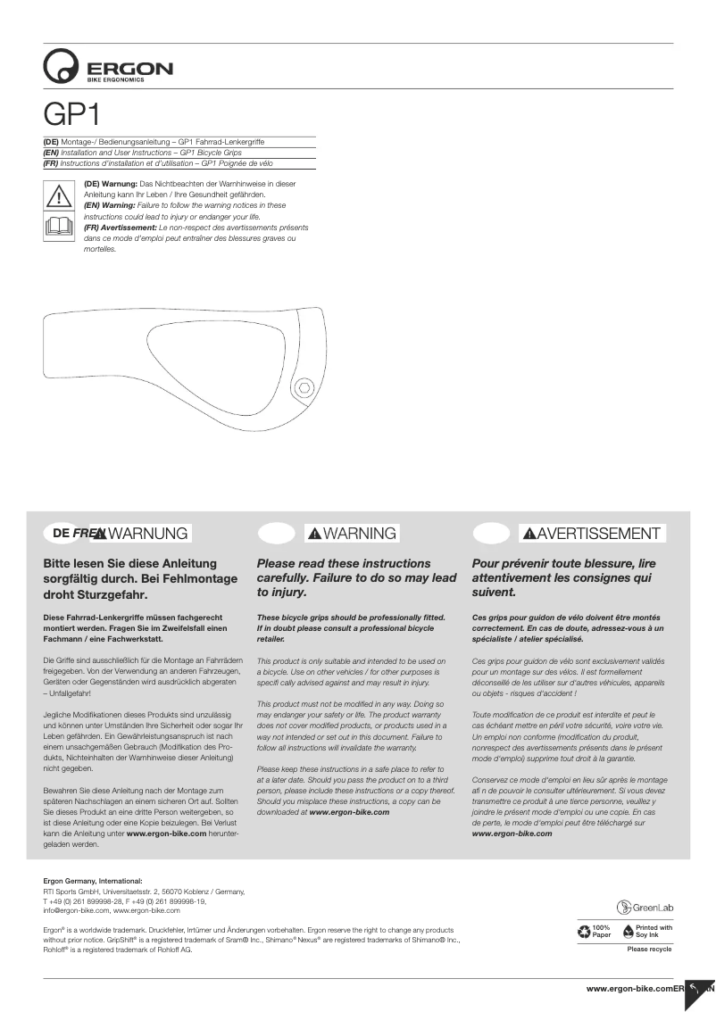Página 1 del manual Manual de usuario Ergon GP1 BioKork