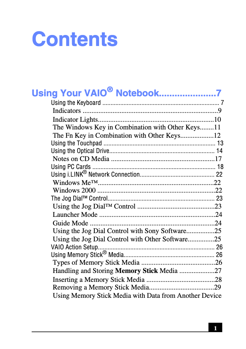 Imagen de la primera página del manual del dispositivo Vaio PCG-SR33