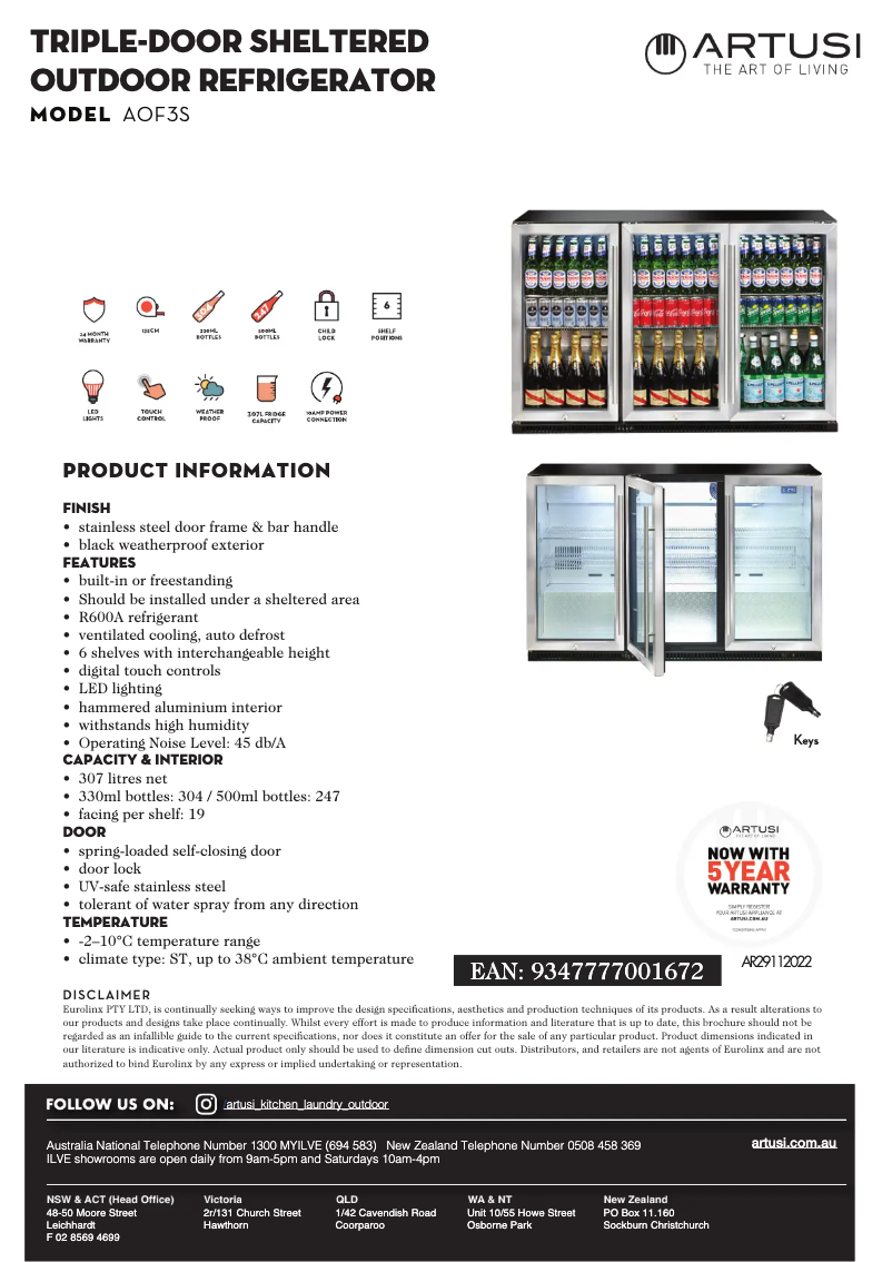 Página 1 del manual Ficha técnica Artusi AOF3S