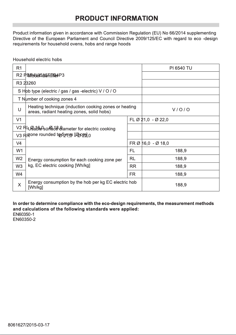 Página 1 del manual Ficha técnica Amica PI6540TU