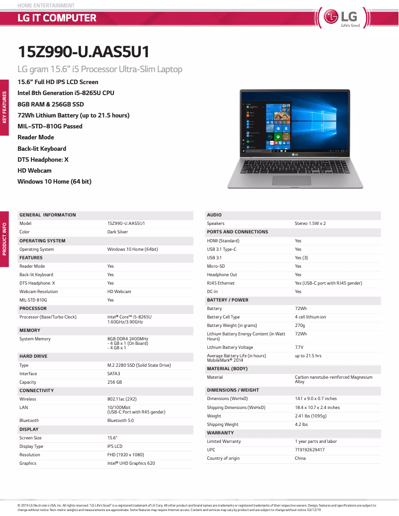 Página 1 del manual Manual de usuario LG 15Z990-U.AAS5U1