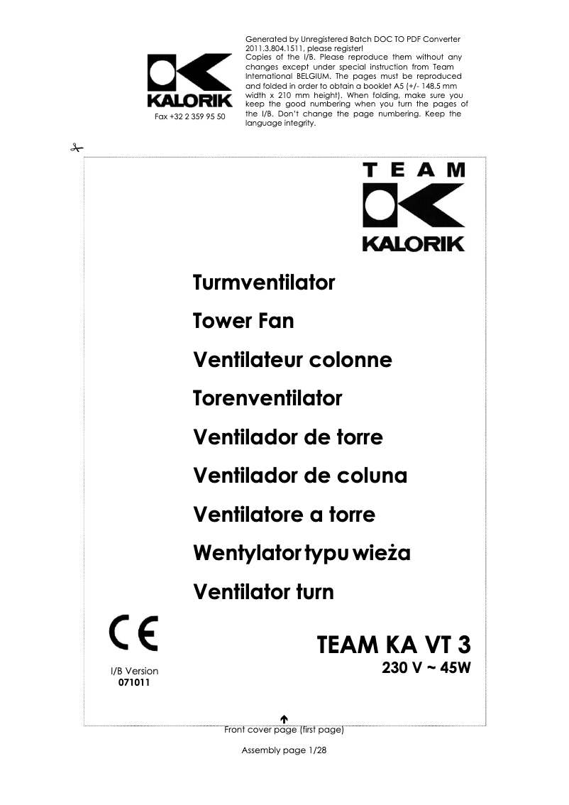 Imagen de la primera página del manual del dispositivo KA VT 3