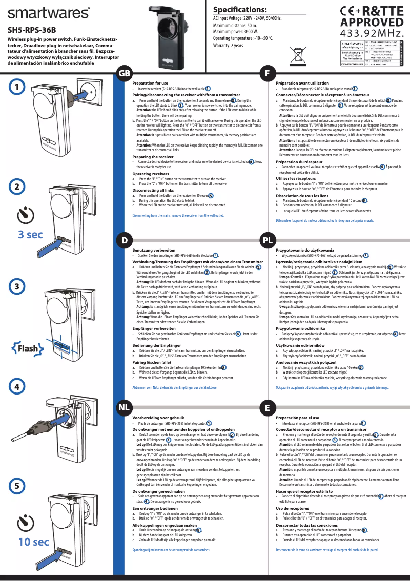 Imagen de la primera página del manual del dispositivo SH5-RPS-36B
