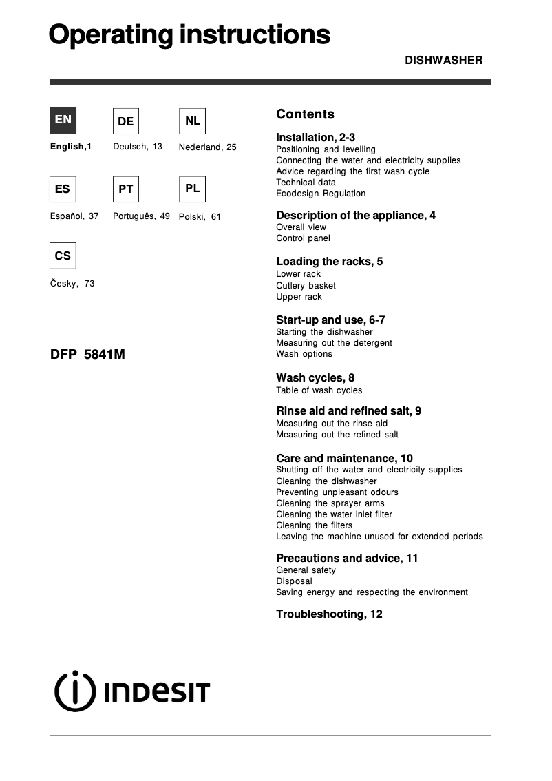 Página 1 del manual Manual de usuario Indesit DFP 5841M NX EU