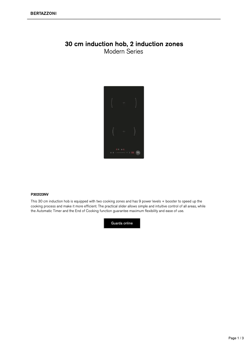 Página 1 del manual Ficha técnica Bertazzoni P302I23NV