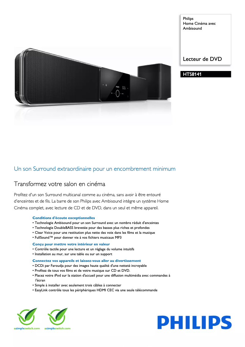 Imagen de la primera página del manual del dispositivo HTS8141