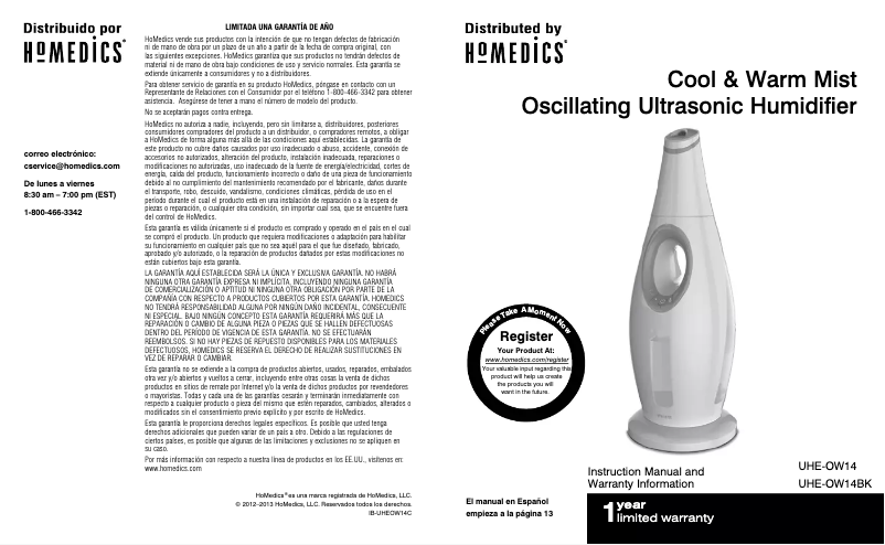 Imagen de la primera página del manual del dispositivo UHE-OW14