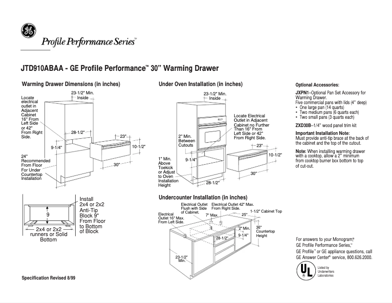 Imagen de la primera página del manual del dispositivo Profile Performance JTD910ABAA