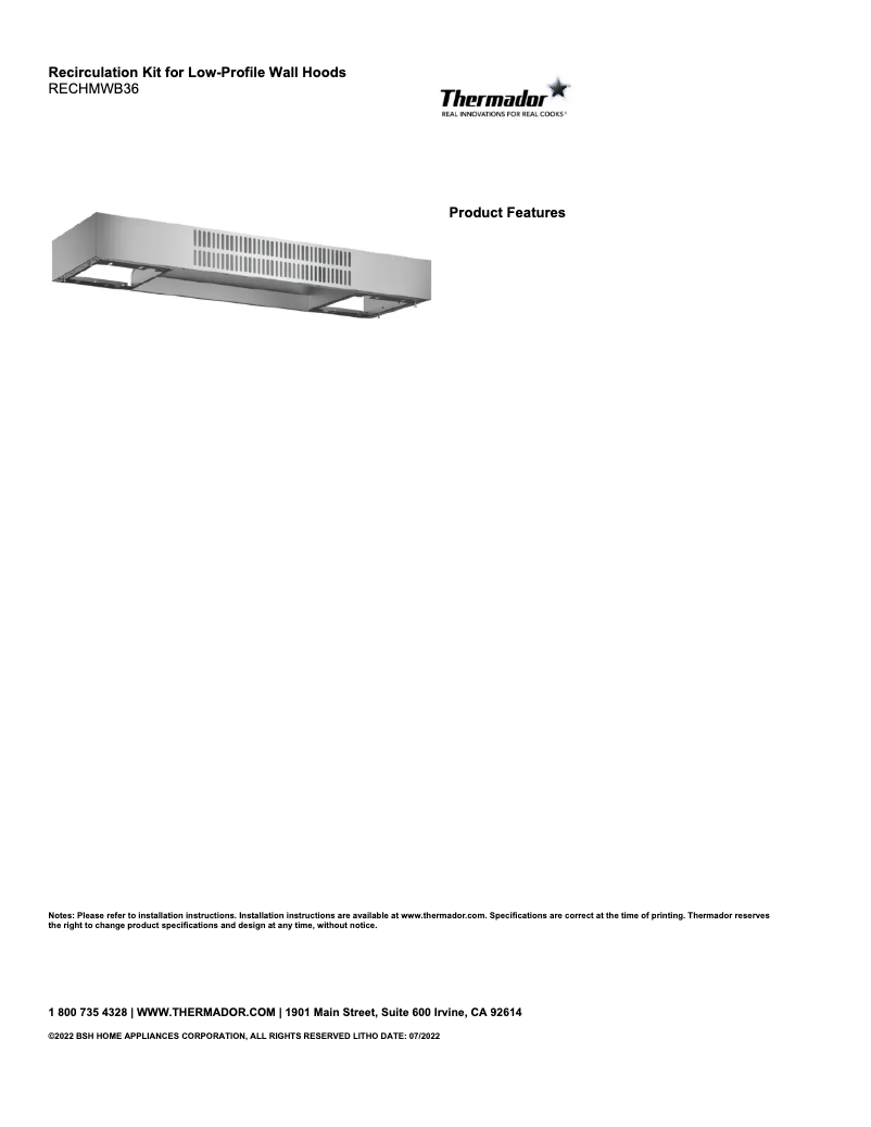 Página 1 del manual Ficha técnica Thermador RECHMWB36