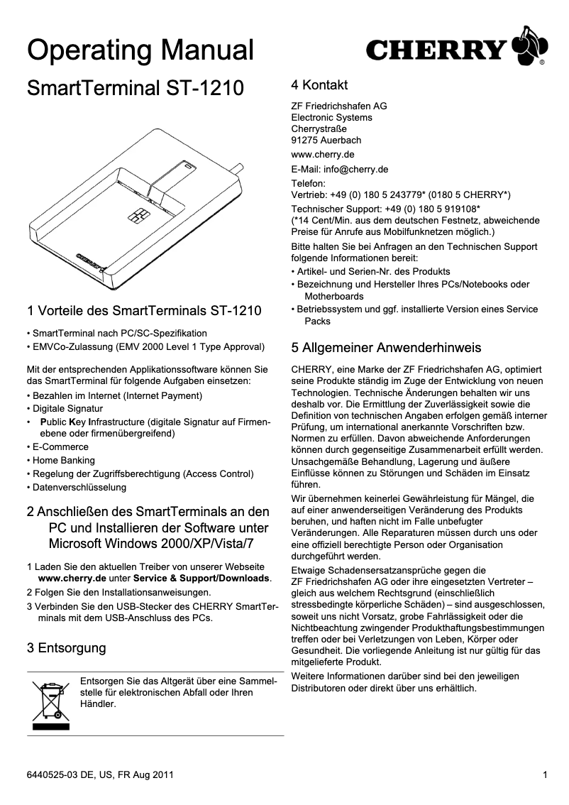 Página nº 1 - Manual de usuario Cherry SmartTerminal ST-1210