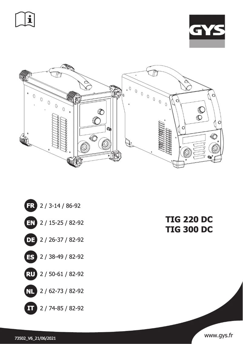 Imagen de la primera página del manual del dispositivo TIG 220 DC HF FV
