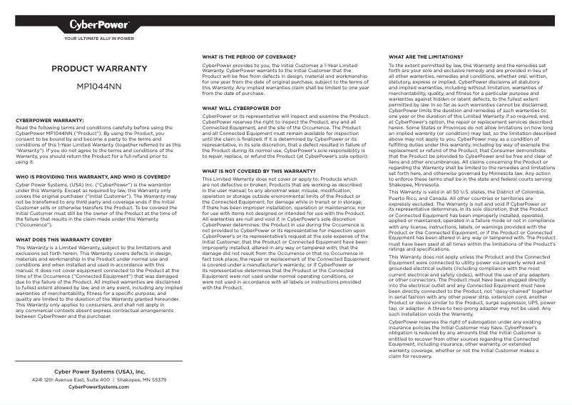 Imagen de la primera página del manual del dispositivo MP1044NN