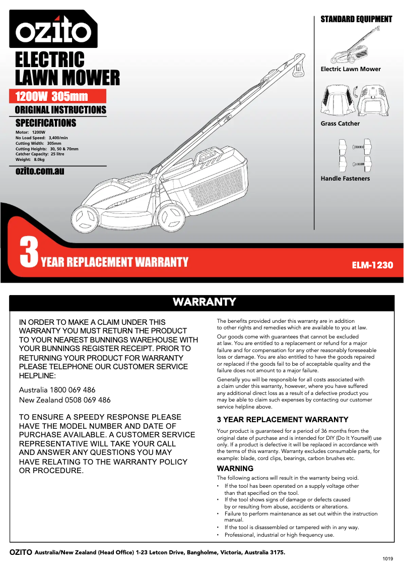 Página nº 1 - Manual de usuario Ozito ELM-1230