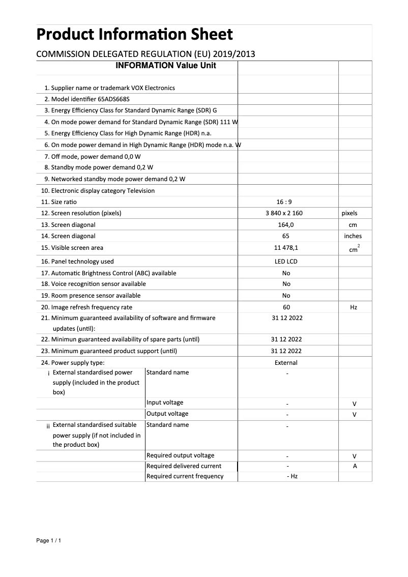 Imagen de la primera página del manual del dispositivo 65ADS668S