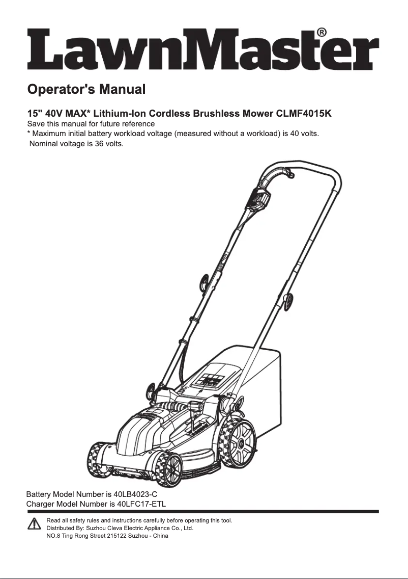 Página 1 del manual Manual de usuario LawnMaster CLMF4015K