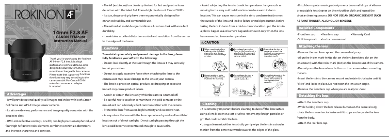 Página 1 del manual Manual de usuario Samyang 14mm f/2.8 AF Canon EF