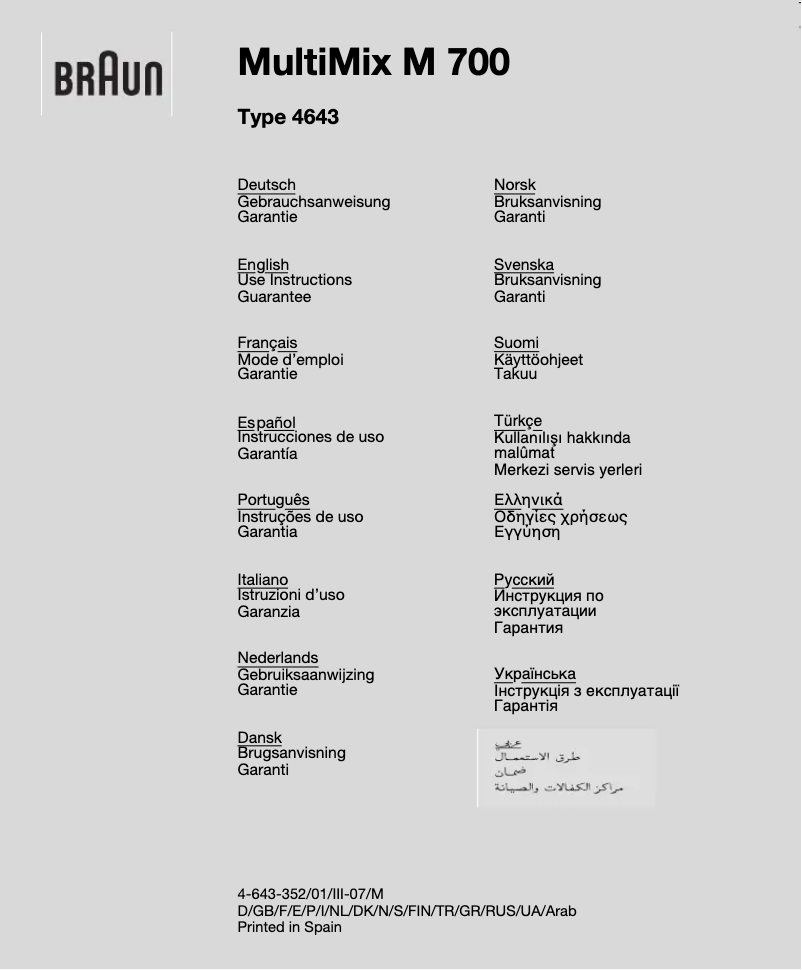 Imagen de la primera página del manual del dispositivo MultiMix M700 (4643)