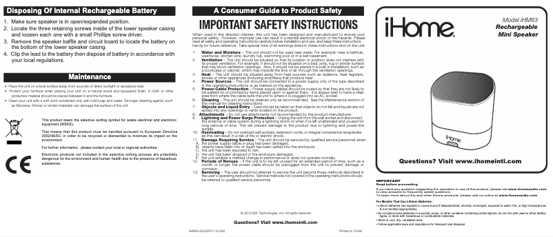 Imagen de la primera página del manual del dispositivo iHM63