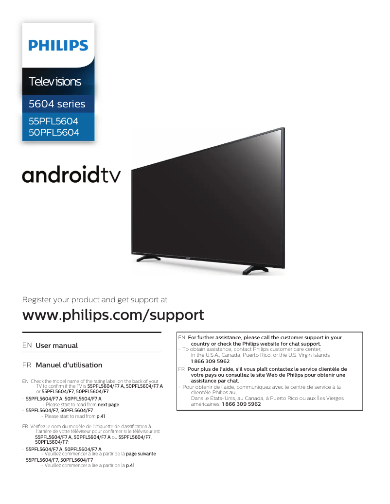 Imagen de la primera página del manual del dispositivo 55PFL5604