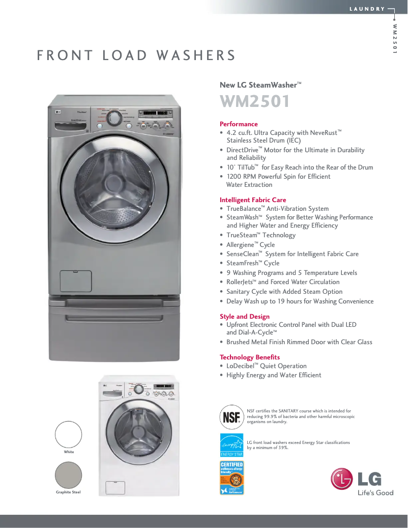 Página 1 del manual Ficha técnica LG WM2501HVA