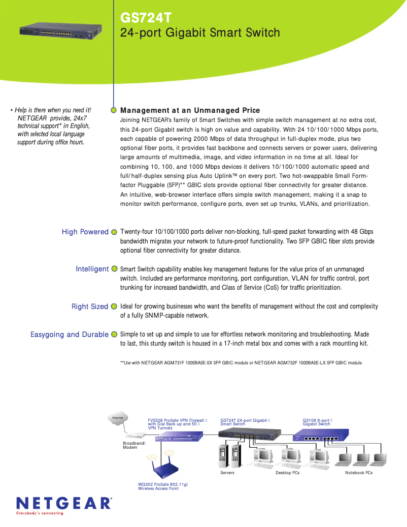 Página 1 del manual Ficha técnica Netgear GS724T